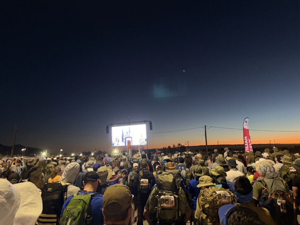 Crowd gathered before sunrise at the 2026 Bataan Memorial Death March at White Sands Missile Range
