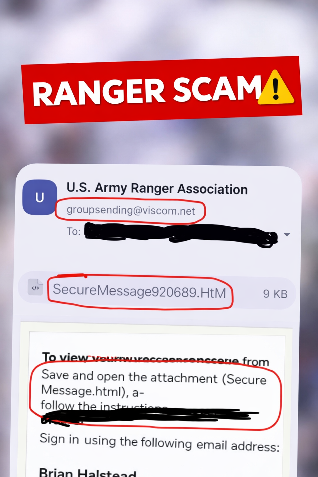 Red flags in a credential phishing email disguised as a secure message